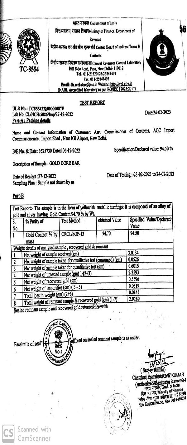 Report drawn by port Customs