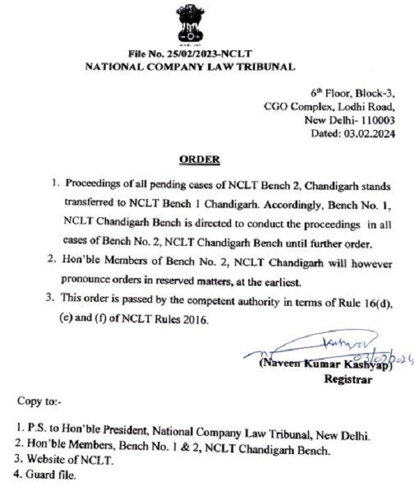 NCLT President withdraws all cases from Chandigarh Bench Court 2 after heated exchange between judicial and technical members goes viral