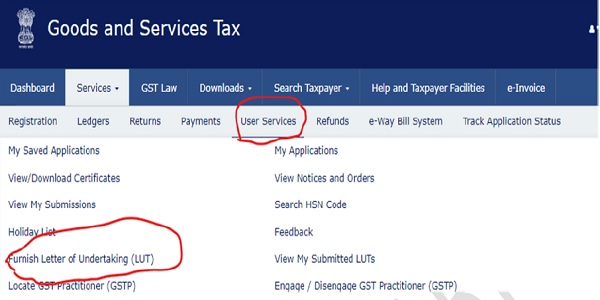 Under user service select the tab Furnishing letter of undertaking