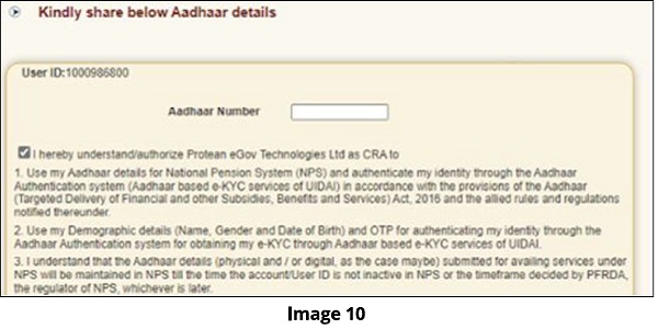 system will ask for Aadhaar number as shown in Image 10
