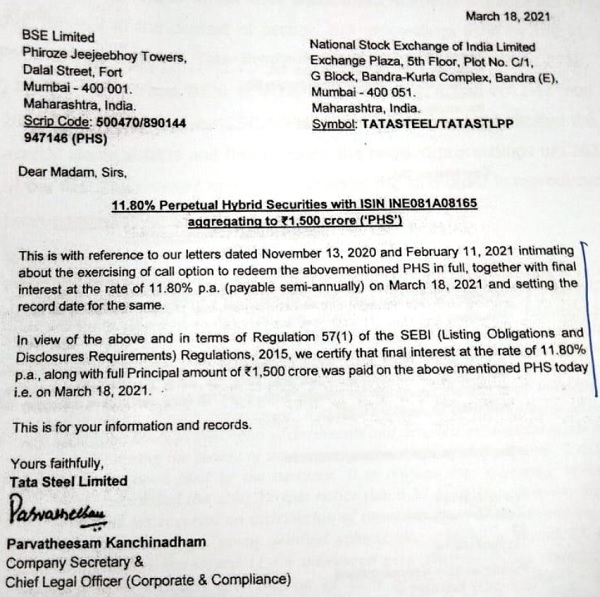 BSE and NSE are reproduced hereunder