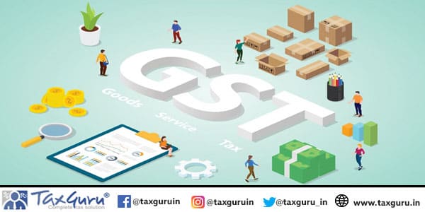 Gst goods service tax with big words and people team business