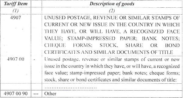 Heading 49.07 of the Customs Tariff Act, 1975