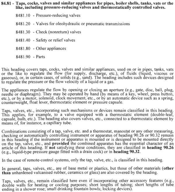 extract of HS classification in respect of relevant headings 8481 and 9616 are given below