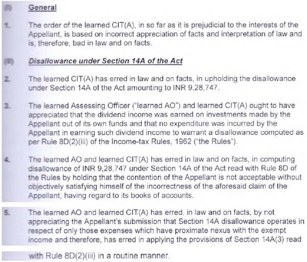 Disallowance under section 14A of the act