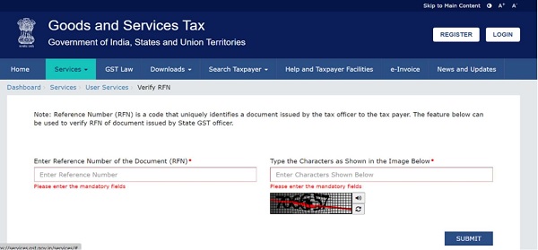 GST common portal by navigating to the following path