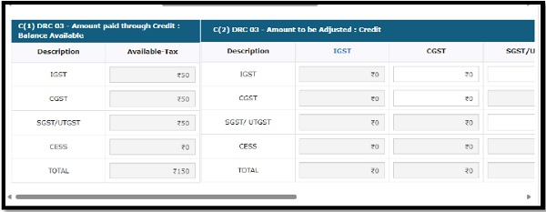 Amount paid through Credit