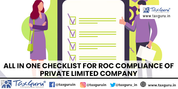 All in One checklist for ROC Compliance of Private Limited Company