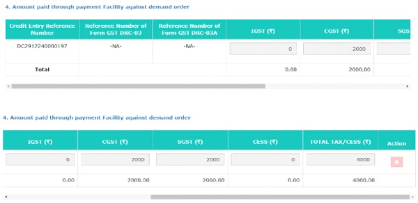 Amount paid through payment facility against demand order