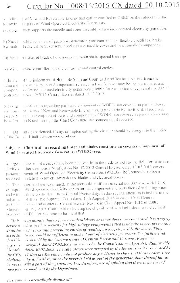 Circular No. 1008-15-2015-CX dated 20.10.2015