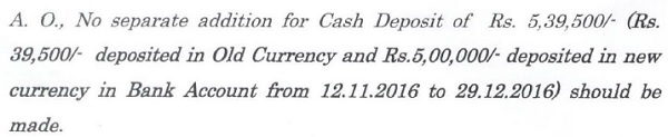 A. O No. Separate addtition for Cash Deposit