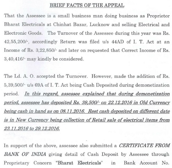 Brief Facts of the Appeal