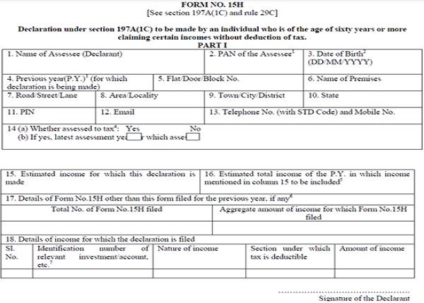 Format of Form 15H