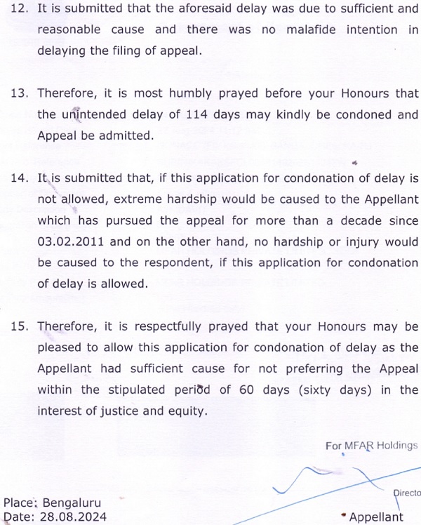 The Appellant above named most respectfully submits as follows