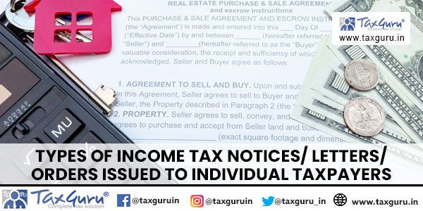 Types of Income Tax Notices Letters Orders issued to Individual Taxpayers