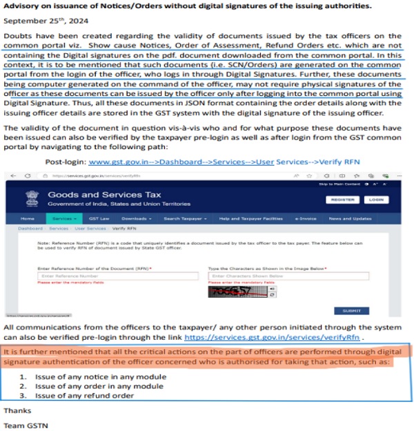 Advisory on issuance of nptices