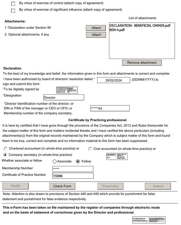 Declaration under section 90