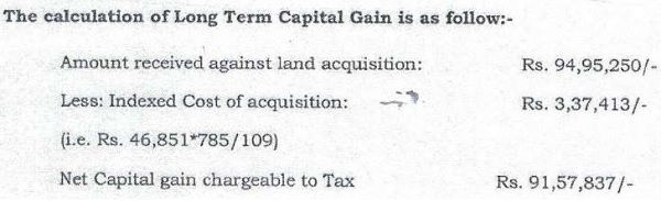 The Calculation of long Term Capital gain in as follow