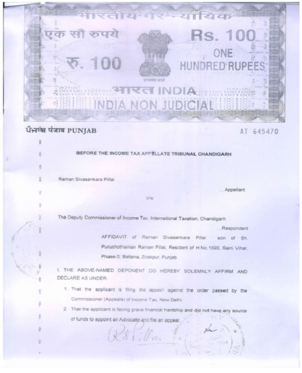 Affidavit for condonation of delay