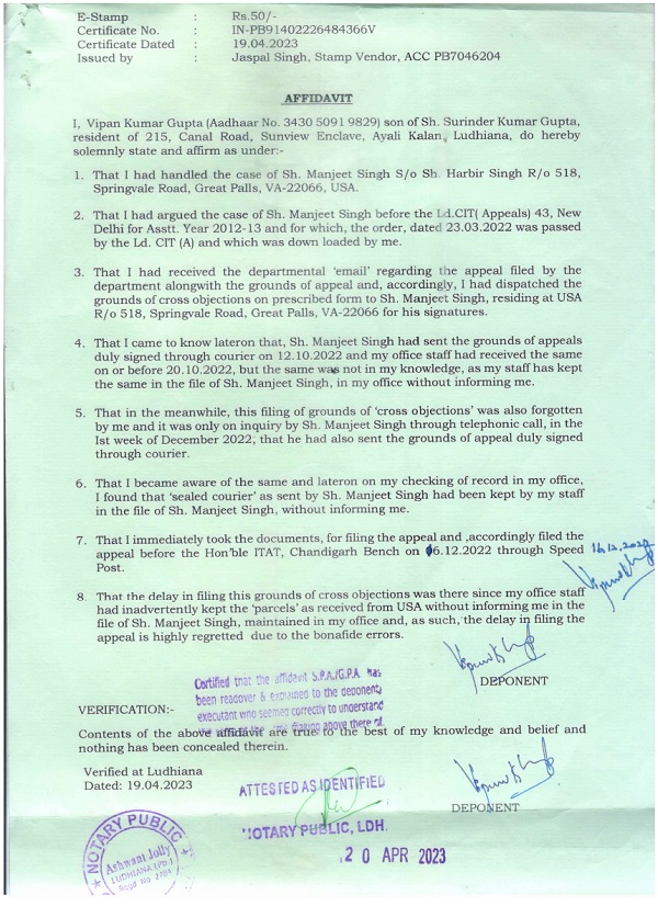 submitted by Representative of the Assessee