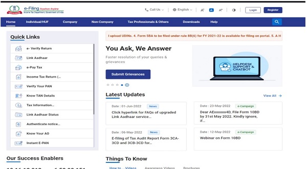 Go to the e-Filing portal homepage