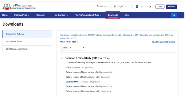 click on Downloads on Home Page