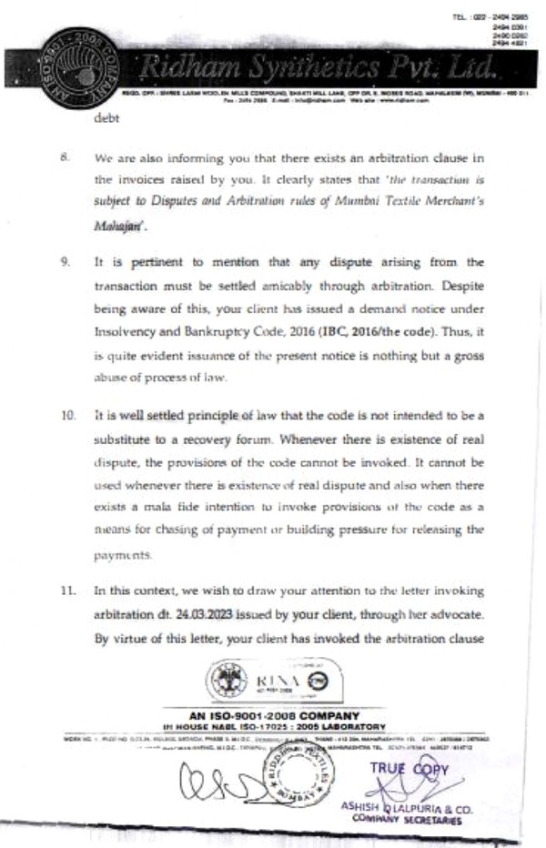 Respondent to above demand