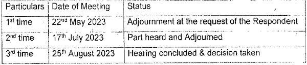 details of the hearing fixed