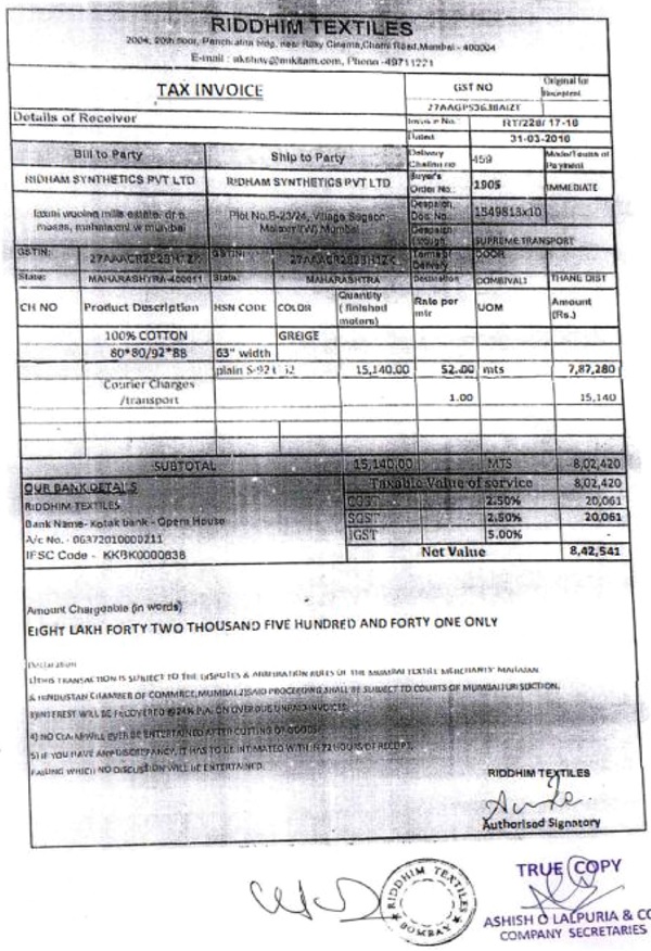invoices has been referred to in the Impugned Order