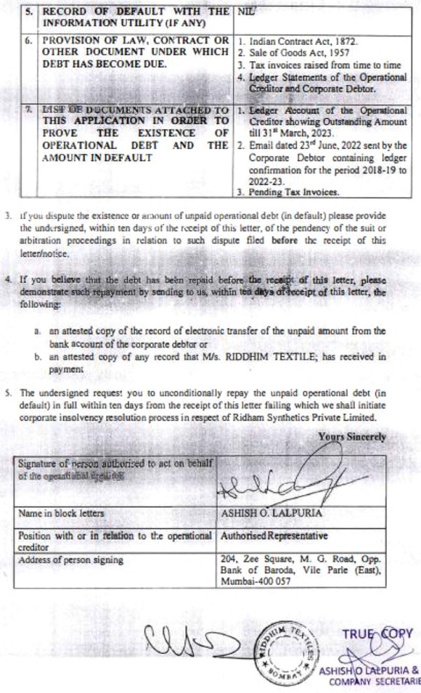 the demand notice issued by the Appellant
