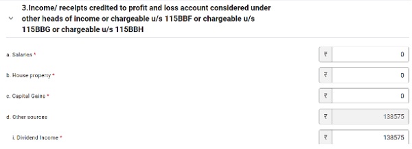 Reduction of Dividend Income In Schedule BP