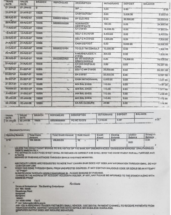 STATEMENT OF ACCOUNT