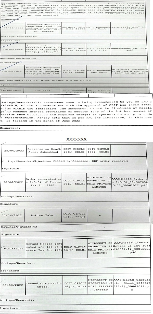 The relevant extract of the order-sheet details (case history)