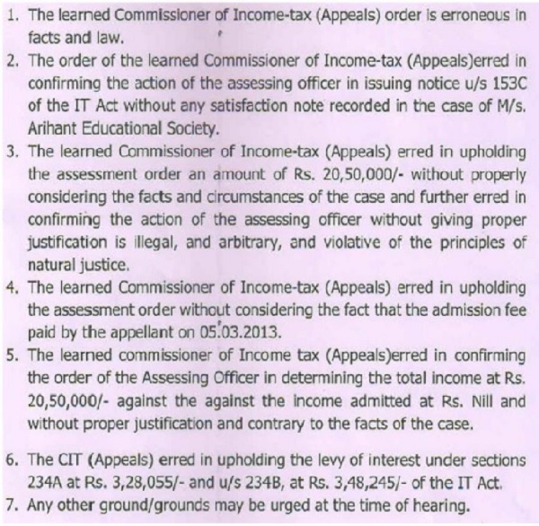 following grounds of appeal