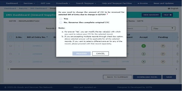 original value of BoE will be reversed from previous GSTIN
