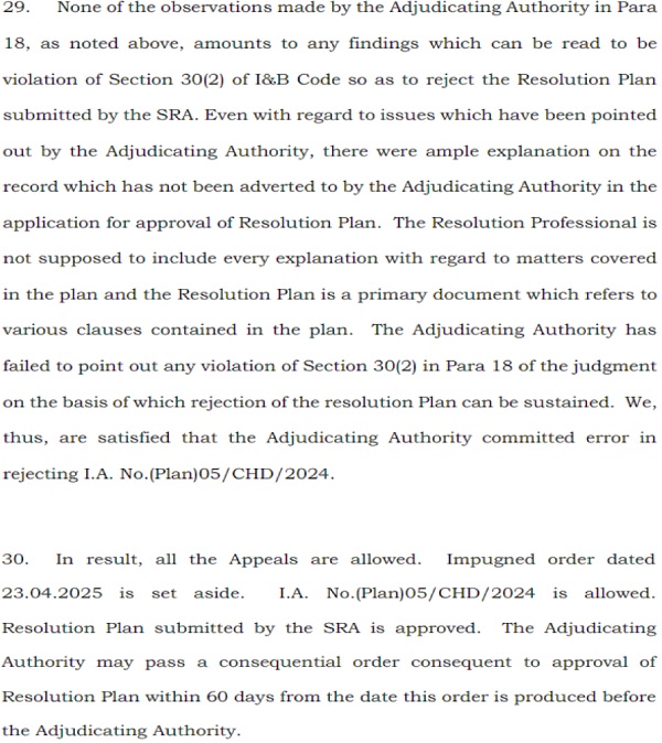 relevant para of order of Hon’ble NCLAT are reproduced