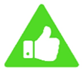 “thumbs-up inside a green triangle”