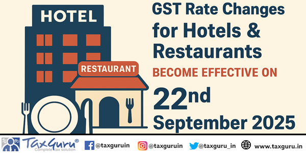 GST Rate Changes for Hotels & Restaurants Become Effective on 22nd September 2025