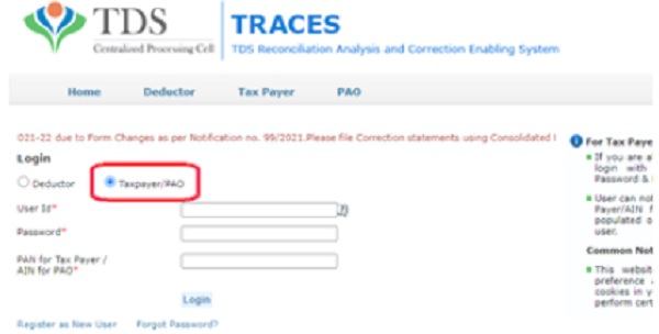 Login as a Taxpayer