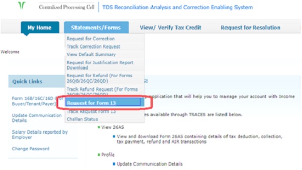 On the next page go to Statement Forms Request
