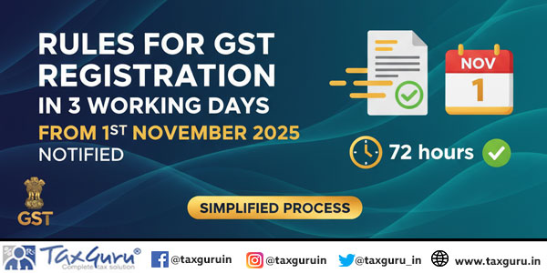 Rules for GST Registration in 3 Working Days from 1st November 2025 notified