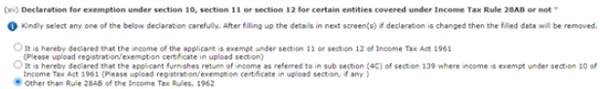 Select the declaration for exemption