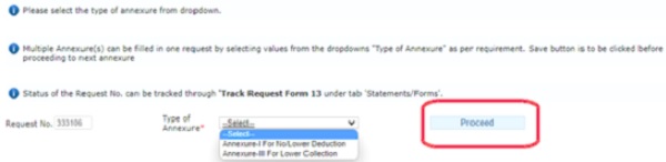 Select the type of Annexure from the dropdown and click Proceed