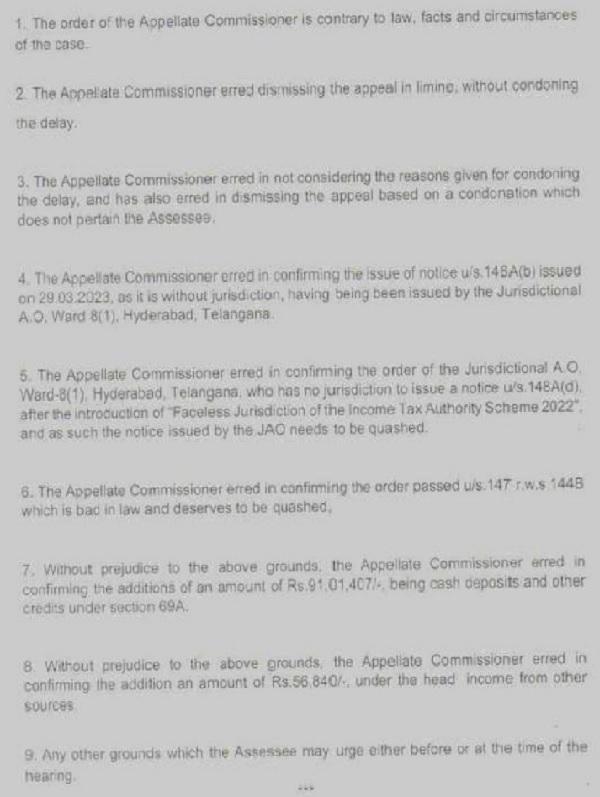 The assessee has raised the following grounds of appeal