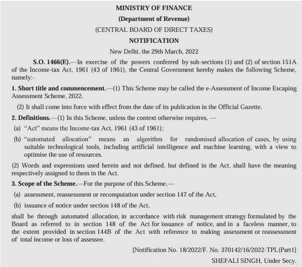 CBDT Notification No. 18-2022 dated 29.03.2022,