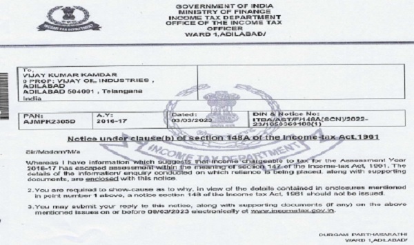 Officer has issued notice Sec.148A(b)