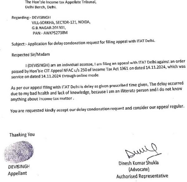 The Assessee in his application for the delay stated as under