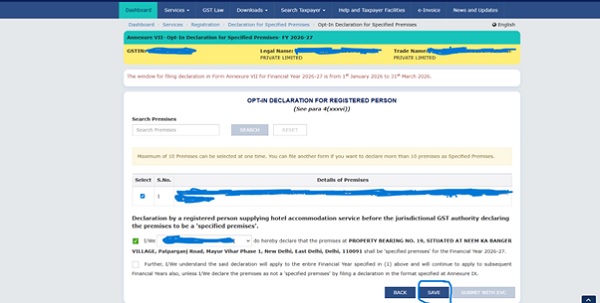 Fill in declaration details and save the form