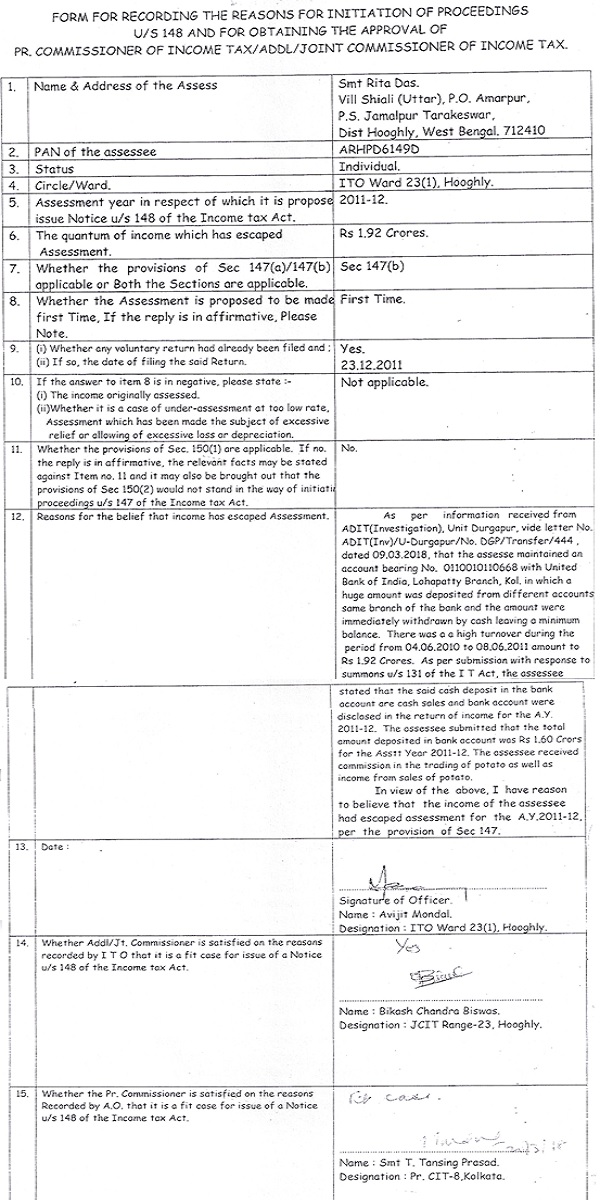 Recorting The Reasons For Initiation of Proceeding U-S 148