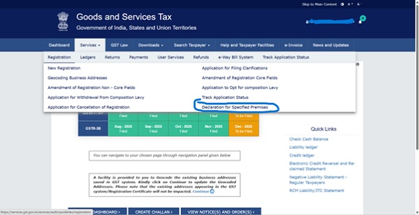 Services - Registration - Declaration for Specified Premises